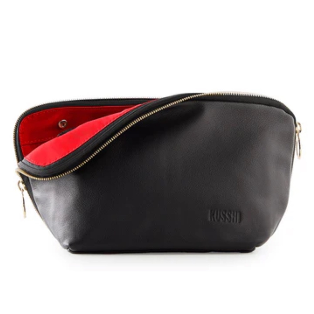 Kusshi Leather Signature Makeup Bag w/ Organizer Black/Red